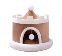 LOVIVER Lit pour Chat, Niche pour Chat, Divertissement Unique, Maison de Jeu, Hiver, Accessoires Amovibles, Niche pour Chiot, légère pour Petit Chien, Coffee M 45x45x45cm