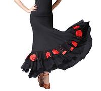 LOVIVER Longue Jupe de Danse Flamenco Femme pour Déguisment Ballroom Danse Latine, Noir + Rouge, comme décrit