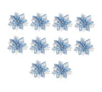 LOVIVER Lot de 10 décorations de Noël en poinsettia 14,5 cm Centre de table Fleurs artificielles d'intérieur et d'extérieur Fleurs à paillettes pour le Nouvel, Bleu Clair