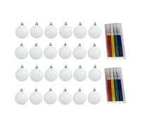 LOVIVER Lot de 24 Boules de Noël Vierges Incassables et à Peindre, Ornements DIY avec 8 Stylos, Décorations à Suspendre pour Sapin de Noël, Loisirs Créatifs pour Fêtes et Dessins