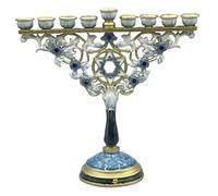 LOVIVER Menorah Hanoucca en Émail au Design Vintage, Pièce Centrale Décorative pour Hanoucca ou Shabbat, Décoration Polyvalente pour Cadeau Spirituel et Judaïque Traditionnel, 18,3 x 17 cm