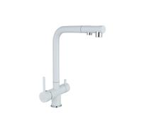 LOVIVER Mitigeur Évier Cuisine Robinet Cuisine Mitigeur Robinet Évier Bec Extensible Robinetterie Laiton Céramique Trois Circuits Séparés eau Filtrée Tuyau, Blanc Pur
