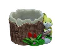 LOVIVER Pot de Fleurs, Pot à Crayons, souche d'arbre de Dessin animé, jardinière en Forme de Lapin, Trou d'arbre pour Mini Plantes d'intérieur, Jaune