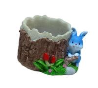 LOVIVER Pot de Fleurs, Pot à Crayons, souche d'arbre de Dessin animé, jardinière en Forme de Lapin, Trou d'arbre pour Mini Plantes d'intérieur, Bleu