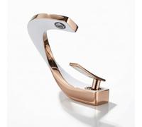 LOVIVER Robinet de Salle de Bain Mitigeur Lavabo Monotrou Bec Plat Forme Élancée Pose sur Base Rectangulaire Cartouche Céramique Convient aux Maisons, Blanc Incrusté D Or Rose