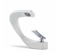 LOVIVER Robinet de Salle de Bain Mitigeur Lavabo Monotrou Bec Plat Forme Élancée Pose sur Base Rectangulaire Cartouche Céramique Convient aux Maisons, Blanc Et Argent