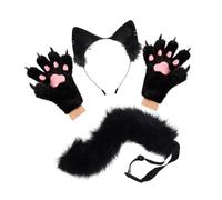 LOVIVER Serre-têtes et Gants en Peluche pour Oreilles d'animaux, idéal pour Les fêtes, Noir