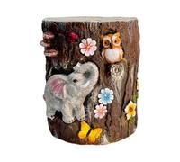 LOVIVER Siège Extérieur Imperméable Tabouret Souche Arbre Banc Cylindrique Table d'Appoint Effet Bois Résine Magnésie Solide, Tronc D Arbre avec Éléphant, Hibou, Coccinelle Et Fleurs