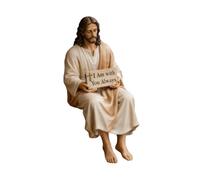 LOVIVER Statuette de Jésus Assis en Résine, Décoration Chrétienne, Cadeau d'Invité pour les Fêtes, avec l'Inscription, Sculpture Religieuse pour Tableau de Bord et Décoration de Table, Hommes
