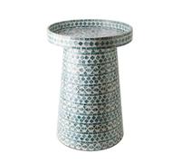 LOVIVER Table d'Appoint Table Basse Bout de Canapé Guéridon avec Plateau Plat et Base Compacte en MDF et Coquillage Gravure Artisanale Fonctionnelle Adaptée, 40 40 H55cm, C款 Ombre Bleue