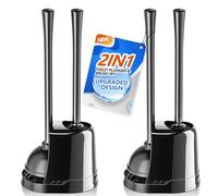 LOVLOY Lot de 2 déboucheur et Brosse, Brosse de Cuvette et Piston de Toilette Robuste avec Support ventilé, Brosse WC et Piston pour Le Nettoyage de la Salle de Bain (Noir, 2 Ensembles)