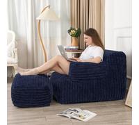 LOVMOC Pouf géant pour adultes, fauteuil poire avec ottoman, chaise de lecture confortable pour dortoir, salon, chambre à coucher, bleu marine