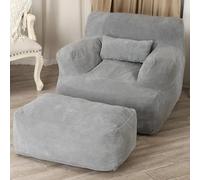 LOVMOC Pouf poire avec ottoman, canapé de sol confortable, chaise de lecture surdimensionnée pour chambre à coucher, dortoir, salon, gris clair