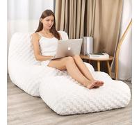 LOVMOC Pouf poire avec repose-pieds, canapé de lecture confortable pour adultes, canapé de sol moderne pour salon, chambre à coucher, crème