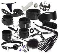 LOVONE Ensemble de Servitude BDSM Composé de 18 Articles Parfait pour les Débutants, Menottes SM Avec Masque pour les Yeux et Sex Toys Érotiques pour Couple, Noir