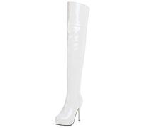 LOVOUO Botte Cuissarde Femme Haute Vernis Talon Aiguille Haut Plateforme Sexy Stiletto Thigh High Heels Boots Long Chaussure Mode Fermeture Eclair Hiver(Blanc,37)