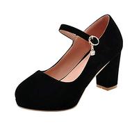 LOVOUO Femme Mary Jane Escarpin Talon Bloc Carré Haut Plateforme Sangle Bride Cheville Daim Chaussure Bout Rond 9CM(Noir,40)