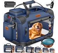 Lovpet® Boîte de transport pliable pour chien avec gamelle, XXL, 91,4 x 63,5 x 63,5 cm - Sac de transport pour animaux de compagnie, chiens et chats - Bleu marine