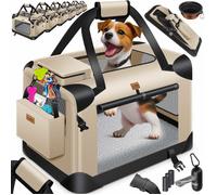 LOVPET® Caisse de Transport Pliable avec écuelle - Chiens et Chats - Beige - XXL