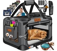 LOVPET® Caisse pour Chien Caisse de Transport pour Chien Pliable avec écuelle Sac de Transport Sac de Transport Caisse de Transport pour Animaux domestiques, Chiens et Chats, Anthracite, S