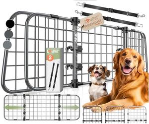 Lovpet® Grille de séparation Universelle pour Chien - Largeur réglable - pour Coffre de Voiture - Dimensions (H x l x l) : 30 x 91-153 cm - 2 Ceintures de sécurité pour Chien (Anthracite)