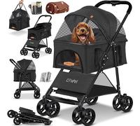 Lovpet LOVPET Poussette 2 en 1 pour chien - Pliable jusqu'à 20 kg - Avec fenêtre en maille et housse de protection contre la pluie - Pour petits chiens et chats - Anthracite