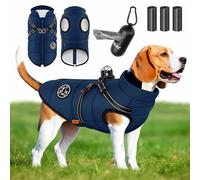 Lovpet® Manteau pour Chien avec Harnais, 45 Sacs à déjections Canines + Distributeur, Gilet d'hiver doublé imperméable rembourré avec Sangle de Poitrine, réflecteurs, Anneau en D, Taille 5XL, Bleu