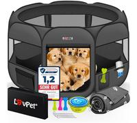 LOVPET® Parc pour Chiots Parc pour Animaux Pliable pour Petits Animaux Chiens, Chats INCL. gamelle pour Chien Parc pour Chiens Tissu Oxford Système de déploiement, Anthracite/Noir