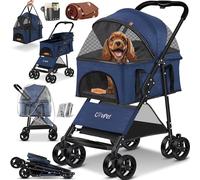 LOVPET Poussette 2 en 1 pour chien - Pliable jusqu'à 20 kg - Avec fenêtre en filet - Porte-gobelet - Housse de protection contre la pluie - Pour animaux de compagnie