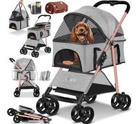 LOVPET Poussette 2 en 1 pour chien - Pliable jusqu'à 20 kg - Avec fenêtre en filet - Porte-gobelet - Housse de protection contre la pluie - Pour animaux de compagnie