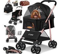 LOVPET Poussette pour chien 2 en 1 - boîte de transport - sac pliable jusqu'à 20 kg - chariot pour animaux avec fenêtres en filet et housse de pluie I noir
