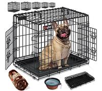 LovpetCage de transport pliable pour chien avec couverture polaire+gamelle pour chien avec 2 portes - Cage de transport pour animaux-Boîte de transport pour chien-Avec plateau de sol-63x44x50,5cm-S