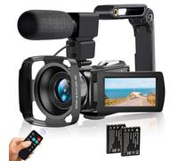 lovpo Caméscope 4K 48MP HD Caméra Enregistreur, Zoo Numérique 18X 7,6 cm Écran Tactile Caméra Vlogging pour YouTube avec Microphone, Stabilisateur, Pare-soleil Objectif, Télécommande et 2 Batteries