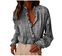 Lovraj Chemisier à carreaux à manches longues pour femme - Col en V - Manches longues - Tendance - Avec boutons, Noir , M