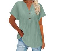 Lovraj Hauts pour femme - Grandes tailles - Manches courtes - Col en V - Tunique avec boutons, vert, XXL