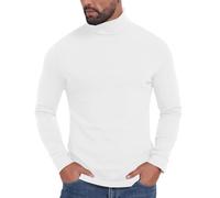 Lovraj T-shirt à col roulé pour homme - Coupe ajustée - Manches longues - Basic - Col roulé - Couleur unie - Sous-vêtements thermiques - Manches longues, Blanc., XL