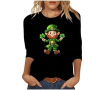 Lovraj T-shirt femme manches 3/4 grandes tailles T-shirt festif irlandais Saint Patrick Impression col rond, 02 - Noir, S