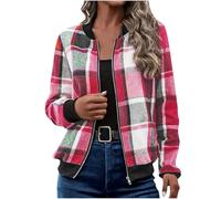 Lovraj Veste à carreaux pour femme - Manches longues - Veste bomber moderne - Manteau court - Élégante veste de transition - Avec fermeture éclair et poches, Pas de poches P-ink, L