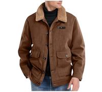 Lovraj Veste en daim pour homme - Veste polaire à revers avec boutons - Doublure chaude - Grandes tailles - Veste de loisirs - Veste thermique Sherpa polaire, café, XXL