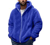 Lovraj Veste en peluche pour homme avec capuche - Thermal Teddy - Veste d'hiver chaude en peluche unie, bleu, M
