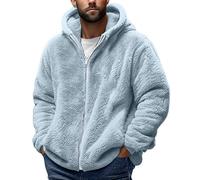 Lovraj Veste en peluche pour homme avec capuche - Thermal Teddy - Veste d'hiver chaude en peluche unie, bleu clair, XXL