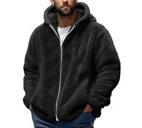 Lovraj Veste en peluche pour homme avec capuche - Thermal Teddy - Veste d'hiver chaude en peluche unie, Noir , 3XL