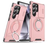 Lovreko New Slide Camera Protection Magnetic Stand Phone for Samsung S25/24/23/22/21 Ultra Plus, with Rotating Stand and Privacy Camera Cover, Push Window Magnetic Phone Case (Pink,S25Ultra)