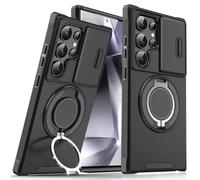 Lovreko New Slide Camera Protection Magnetic Stand Phone for Samsung S25/24/23/22/21 Ultra Plus, with Rotating Stand and Privacy Camera Cover, Push Window Magnetic Phone Case (Black,S24Ultra)
