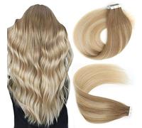 Lovrio Lot de 20 extensions de cheveux humains invisibles de 45,7 cm - 50 g - Balayage brun cendré/châtain clair décoloré au blond sale et blond platine B8-18-60