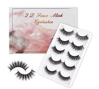Lovrio Lot de 5 paires de faux cils 3D en vison naturel, moelleux, épais, volumineux, réutilisables, faits à la main