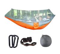 LOVSSU 1-2 People Automatic Quick-Opening Net Hammock Outdoor Camping Pole Swing Anti-Rollover Nylon Rocking Chair(290X140cm Grey)