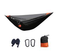LOVSSU 2Person Outdoor Camping Hammock 2.8x1.4m/9.2x4.6ft Lightweight Hanging Net Hammocks Tree Straps Swing Backpack Backyard(Black)