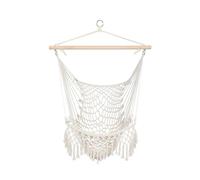 LOVSSU Cotton Rope Weave with Tassel Swing Beige Outdoor and Indoor Rocking Chair Adult Portable Comfort Camping Hammock