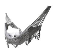 LOVSSU Double Hammock Woven Fringe Tassels Canvas Large Hanging Swing Bed Chair for Beach Yard Bedroom Patio Porch(Gray)